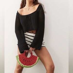 Miss Selfridge Black Off-Shoulder Knit Sweater